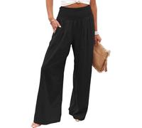 SHEKINI Pantalon Femme en Lin Élastique Pantalon avec Poches Ample Fluide Jambe Larga Pantalon Décontracté à Taille Haute Elegant Casual Pants