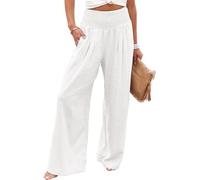 SHEKINI Pantalon Femme en Lin Élastique Pantalon avec Poches Ample Fluide Jambe Larga Pantalon Décontracté à Taille Haute Elegant Pants