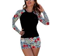 SHEKINI Rash Guard Set 2 Pièces Manches Longues T-Shirt Maillot de Bain Rashguard Imprimé Shorts de Sport pour Surf Natation Séchage Rapide