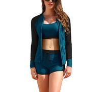 SHEKINI Rash Guard Set 3 Pièces Femme Haut de Maillot de Bain Rashguard Manches Longues Zippé+Brassiere+Shorts de Sport pour Surf Séchage Rapide
