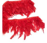 Shekyeon Lot de 2 garnitures à franges en plumes de dinde pour vêtements de fête, bricolage, couture, loisirs créatifs, décoration (rouge)