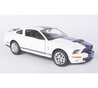 Ford Shelby MUSTANG Cobra Gt 500 2007 Blanc Bleu Rayures Modèle 1:24 Welly