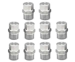 SHELIZI Lot de 10 Buses INOX 304 Ventilateur Plat - Filets BSPT 1/8-1/4-3/8-1/2 - Angles 65°-95°-110° - Nettoyage, Refroidissement, Arrosage 65° 1/4 BSPT (Bore Diameter 1.3 mm)