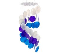 Shell Capiz Carillon à vent en spirale pour intérieur ou extérieur 43,2 cm Décoration côtière Bleu/violet et blanc