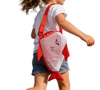 Shell Collecting Bag - 25x18x15cm/9.8x7.08x5.9in Shark Design Cute Mesh Pack,Foldable Beach Shell Bag,for Family Girl Boy Rock Sand Toy Summer Vacation Pool Travel Swim Sea Lake