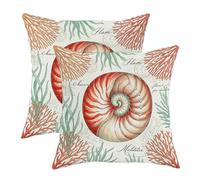 Shell - Housses de coussin d'extérieur vintage avec algues marines, imperméables, toutes saisons, pour patio, véranda, terrasse, meubles d'extérieur, 18 x 18 cm