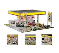Shell Station-service Modèle de scènes de bâtiment, échelle 1/64, minimaison, kit de modélisation, écran de bureau, objet de collection, cadeau pour les amateurs (véhicules et figurines non inclus)