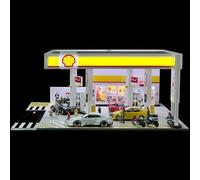 Shell stations-service modèle Shell Gas Station 1:64 Diorama avec voiture et figurine, scène miniature détaillée pour les collectionneurs