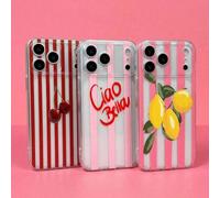 ShellaStory propose 3 étuis de téléphone en TPU transparent, résistants aux rayures et doux, avec des rayures imprimées aux UV, des rayures roses et des motifs de lettres cerise citron Galaxy S20,Gala