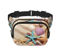 Shells On The Beach Sac banane carré double couche avec sangle réglable pour course à pied, voyage, randonnée, Noir , Taille unique
