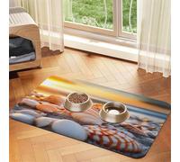 Shells on The Beach Tapis de nourriture pour animaux de compagnie, 60 x 40 cm, absorbant, antidérapant, en cuir synthétique, dessous en caoutchouc, séchage rapide, tapis de table enroulable pour