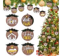 Shellwei Lot de 24 décorations en bois pour crèche de Noël - Cadeaux de Pâques chrétiens - Crèche de Noël - Décorations à suspendre pour sapin de Noël - Cadeau religieux pour la famille (mignon)