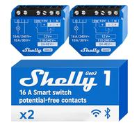 Shelly 1 Gen3 - Interrupteur connecté Wi-Fi et Matter à contacts secs, 1 canal - 16A, Commande à distance éclairage par app, Compatible Alexa, Apple Homekit et Google Home, Aucun Hub Requis - Lot de 2