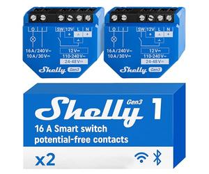 Shelly 1 Gen3 - Interrupteur connecté Wi-Fi et Matter à contacts secs, 1 canal - 16A, Commande à distance éclairage par app, Compatible Alexa, Apple Homekit et Google Home, Aucun Hub Requis - Lot de 2