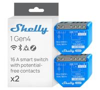 Shelly 1 Gen4 - Interrupteur Matter, Zigbee, Wi-Fi, 1 Canal 16A, Contacts secs, Ouvre-porte de garage connecté, Contrôle à distance app, Alexa, Google, SmartThings, Apple Homekit - 2 Unités