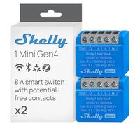 Shelly 1 Mini Gen4 - Micromodule interrupteur Matter, Zigbee, Wi-Fi, 1 Canal 8A, Contacts secs, Ouvre-porte de garage connecté, Contrôle app, Compatible avec Apple Homekit, Alexa, Google - Lot de 2