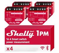 Shelly 1PM Gen3 - Interrupteur Connecté Wi-Fi, 1 Canal - 16A, Compteur d'énergie Intégré, Éclairage connecté, Puce Shelly 8 MB, app iOS Android, Compatible Alexa, Google Home - Lot de 4