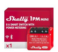 Shelly 1PM Mini Gen3 - Micromodule relais interrupteur Wi-Fi, 1 Canal 8A, Compteur consommation électrique, Éclairage connecté, Commande à distance app, Compatible avec Alexa, Google Home, SmartThings