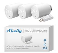 Shelly Blu TRV & Shelly Blu Gateway Gen3 - Tête thermostatique connectée Bluetooth avec Passerelle Wi-FI (USB-A), Commande à Distance par app, Économies d'énergie, Écran Rotatif - Lot de 3
