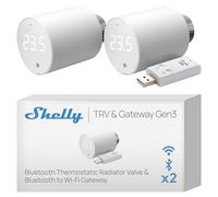 Shelly Blu TRV & Shelly Blu Gateway Gen3 - Tête thermostatique connectée Zigbee et Bluetooth avec Passerelle BLE (USB-A), Commande à Distance par app, Économies d'énergie, Écran Rotatif - Lot de 2