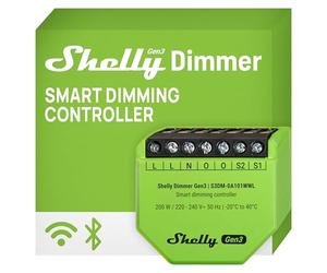 Shelly Dimmer Gen3 - Variateur de lumière connecté, Gradateur Wi-Fi LED (150W), Incadescents, Halogènes (200W), Neutre non requis, Contrôle à distance app, Compatible Alexa, Google Home, SmartThings