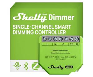 Shelly Dimmer Gen4 - Module variateur de lumière LED sans fil 150W, Gradateur Zigbee, Wi-Fi, Bluetooth avec Matter, Sans fil neutre, Contrôle à distance application, Alexa, Homekit, Google