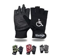 Shelly Gants de cyclisme pour fauteuil roulant - Paume en cuir véritable rembourrée, respirants, mitaines avec poignée antidérapante (noir, taille XL)