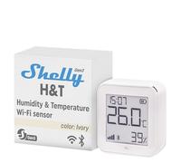 Shelly H&T Gen3 Ivoire - Capteur de température et d'humidité connecté, Thermomètre & Hygromètre intérieur/extérieur Wi-Fi, Écran eink, Horloge digitale, Piles ou USB, App iOS & Android