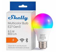 Shelly Multicolor Bulb E27 Gen3 - Ampoule LED Connectée Multicolore Wi-Fi et Bluetooth, Modes Couleur et Blanc 2700K-6500K, Dimmable 800 lm, 8.5W, Mode Nuit, Mesure de Consommation, Alexa, Google Home