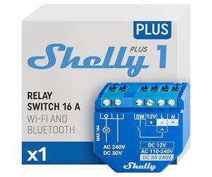 Shelly Plus 1 | Interrupteur/commutateur de relais connecté - 16A | Wi-Fi & Bluetooth | Domotique | Compatible avec Alexa & Google Home | App iOS Android | Aucun hub requis | Télécommande portail