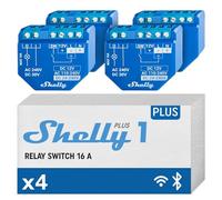 Shelly Plus 1 - Module interrupteur connecté sans fil - 16A, Wi-Fi & Bluetooth, Contacts secs, Lumières & Ouvre-porte de garage intelligents, App iOS Android, Compatible Alexa Google Home - Lot de 4
