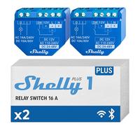 Shelly Plus 1 - Module interrupteur connecté Wi-Fi 16A, Contacts secs, Lumières & Ouvre-porte de garage sans fil, App iOS Android, Compatible Alexa Google Home - Lot de 2