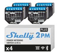 Shelly Plus 2PM - Interrupteur volet roulant connecté Wi-Fi, 2 Canaux - 16A, Compteur d'énergie connecté, Maison Domotique, Alexa & Google Home, App iOS Android - Lot de 4