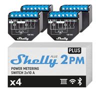 Shelly Plus 2PM Lot de 4 interrupteurs à double relais Smart Home, contrôle numérique via application gratuite et Wi-Fi, fonctionne avec Alexa & Google Home, contrôle des portes de garage et des