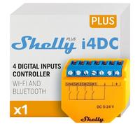 Shelly Plus i4 DC - Contrôleur Domotique Wi-FI à 4 entrées, 5-24 VDC, Commande à Distance dispositifs connectés, Horaires et scènes intelligentes, app iOS, Android