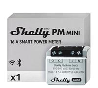 Shelly PM Mini Gen 3 - Compteur d'énergie connecté Wi-Fi, 1 canal - 16A, Mesure de consommation à distance par app, BLE Gateway, Mémoire 8 MB, Scripts, Actions URL