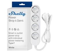 Shelly Power Strip 4 Gen4 Blanc - Multiprise connectée Zigbee et Matter 150 cm, Type F, 4 prises 3680 W, Protection parafoudre et surtension, Commande vocale Apple Homekit, Alexa, Google Home