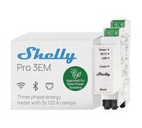 Shelly Pro 3EM 120A V2 - Compteur d'Énergie Triphasé sur Rail DIN, Matter, Wi-Fi, LAN et Bluetooth, Aucun hub requis, 3 pinces ampermétriques x120A, Mesure Photovoltaïque Bidirectionnelle