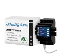 Shelly Pro 4PM - Interrupteur connecté sur rail DIN, W-Fi, LAN (4 canaux - 40 A), Compteur de consommation intégré, Contrôle à distance éclairage, app iOS, Android, Compatible Alexa, Google Home