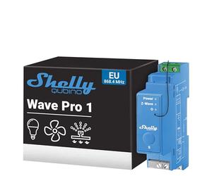 Shelly Qubino Wave Pro 1 - Interrupteur connecté Z-Wave, 1 canal - 16 A, Contacts secs, Montage sur rail DIN, Éclairage conntecté, Passerelle Z-Wave requise