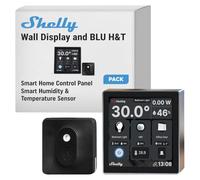 Shelly Wall Display Noir + Blu H&T Noir (Bundle), Kit domotique Wi-Fi & Bluetooth, Panneau de contrôle, Capteur de température et d’humidité, Relais interrupteur 5A, Thermostat, Mesure consommation