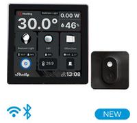 Shelly Wall Display Noir + Blu H&T Noir (Bundle), Kit domotique Wi-Fi & Bluetooth, Panneau de contrôle, Capteur de température et d’humidité, Relais interrupteur 5A, Thermostat, Mesure consommation