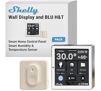 Shelly Wall Display White + Blu H&T Ivory (Bundle), Kit domotique Wi-FI & Bluetooth, Panneau de contrôle, Capteur de température et