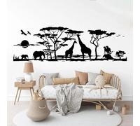 SHELOG Autocollant mural arbre Animal savane africaine, salon chambre à coucher, girafe oiseau éléphant Safari Jungle, décoration de chambre d'enfant