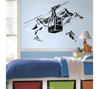 SHELOG Autocollant mural de Ski, autocollant mural de Sports d'hiver de montagne, décor mural de chambre à coucher, autocollant de fenêtre en vinyle, décoration de maison