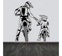 SHELOG Famille père et fils Motocross autocollant Mural casque moto vinyle décor à la maison sport décor moto décalcomanie murale