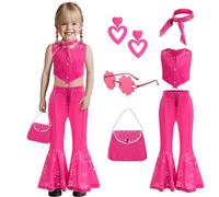 SHELOVESIT Costume de poupée de film pour fille - Costume de rose pour enfant - Costume de film pour Halloween, fête d'anniversaire (130 cm/6T-7T)