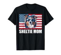 Sheltie Mom propriétaire de chien avec drapeau américain 4 juillet T-Shirt