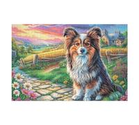 Sheltie Printemps Champ de Fleurs Campagne Nature Sauvage Puzzles 1000 Pièces pour Adultes Challenge Artistique Educa Relaxation Famille Jeu De Réflexion Qualité Supérieure 1000 PCS