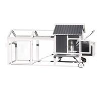 Shelty Pet Poulailler Extérieur en Bois FSC Thermo-traité 224x81x107cm | Habitat pour 4-6 Poules avec Toit PVC Ondulé et Grillage Galvanisé | Design Élégant avec Roues et Poignée